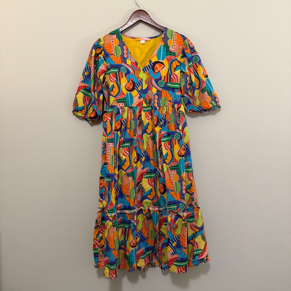 Briton Court Cotton Midi Dress Puff Sleeves